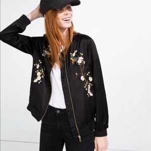 Embroidered floral zara satin bomber jacket Embroidered floral zara satin bomber jacket