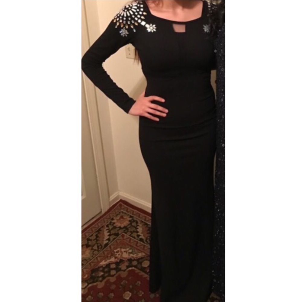 Long black sleeve prom dress