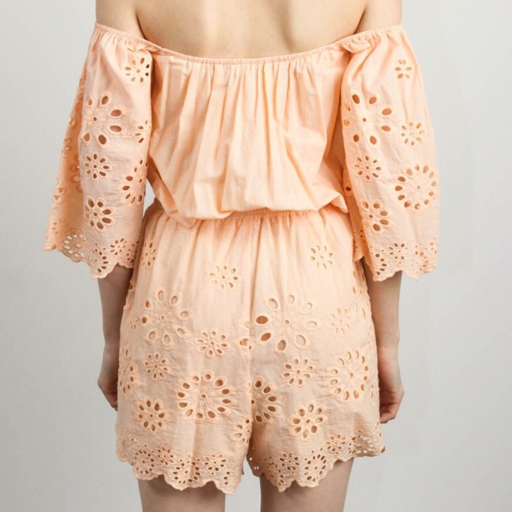 Peach Romper Eyelet/ Embroidery - Picture 3 of 4