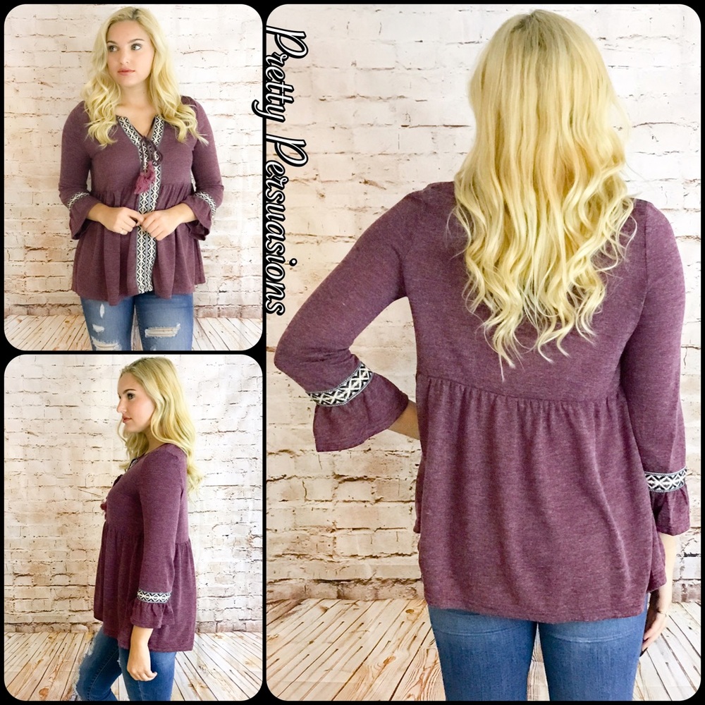 LAST ONE‼️Embroidered Bell Slv Hacci Babydoll Top - Picture 4 of 4