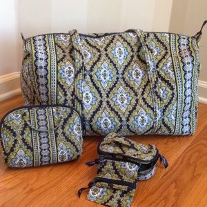 Vera Bradley Large Duffle, 2 Toiletry Jewelry Bags