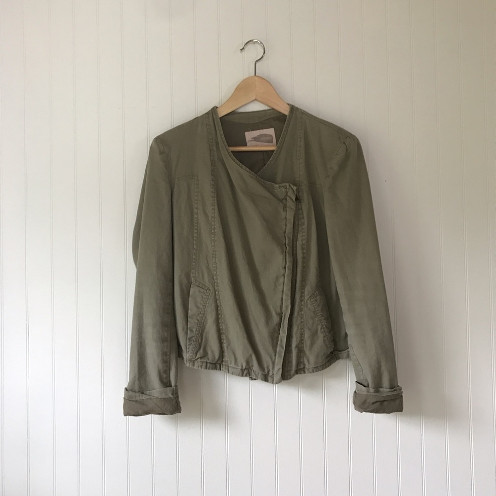 Forever 21 Green Khaki Double Zipper Moto Jacket