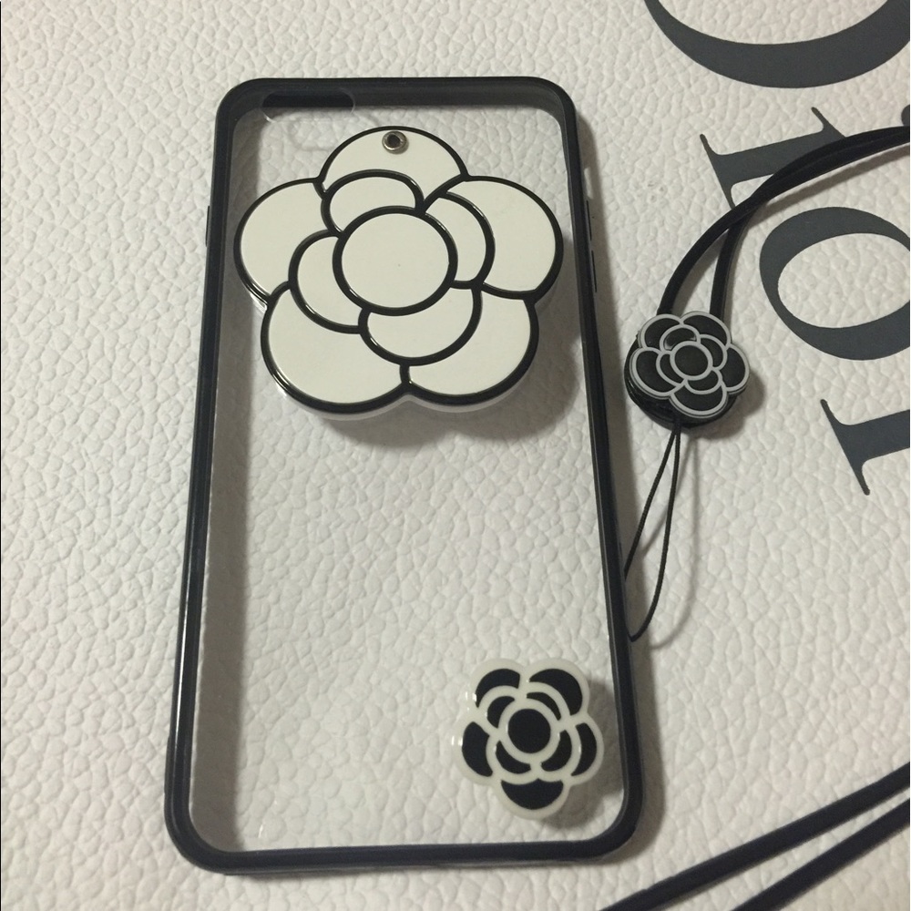 🌸White Flower transparent case w/mirror&strap-NEW