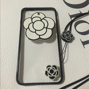 🌸White Flower transparent case w/mirror&strap-NEW