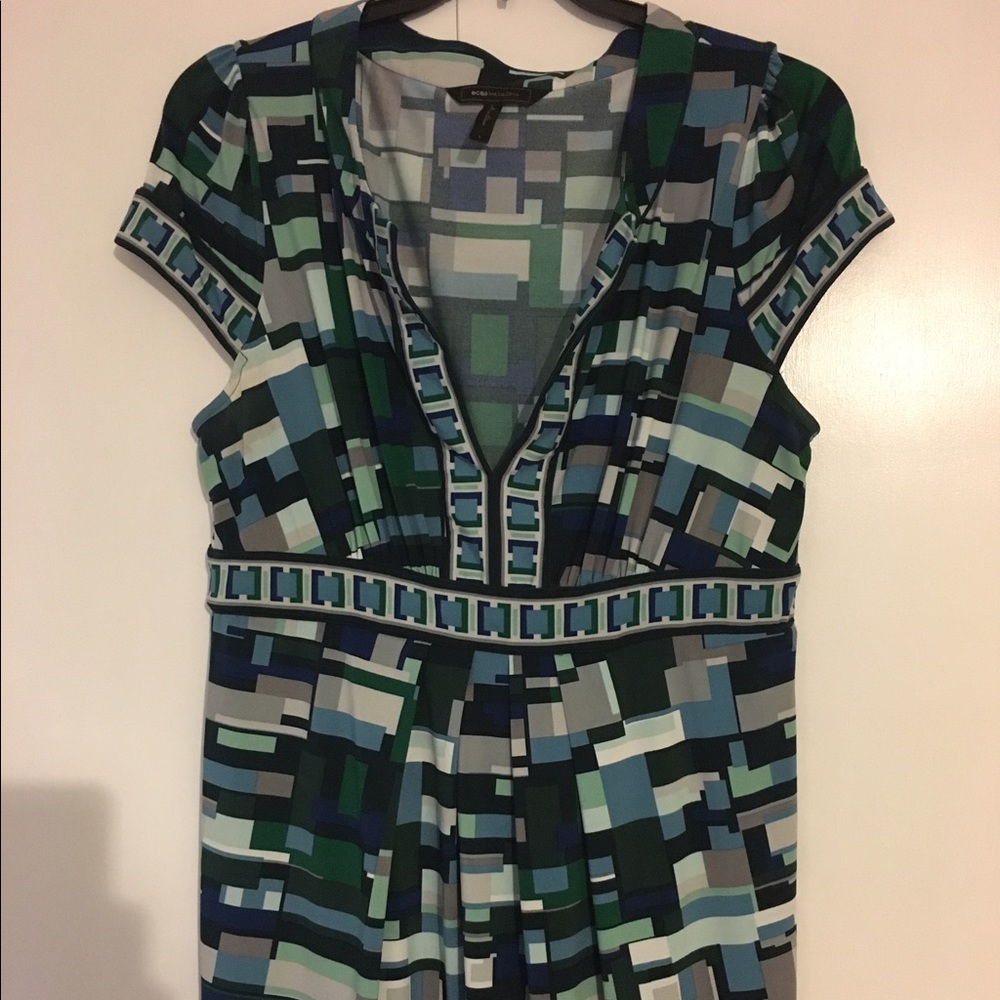 Green, blue and white summer dress