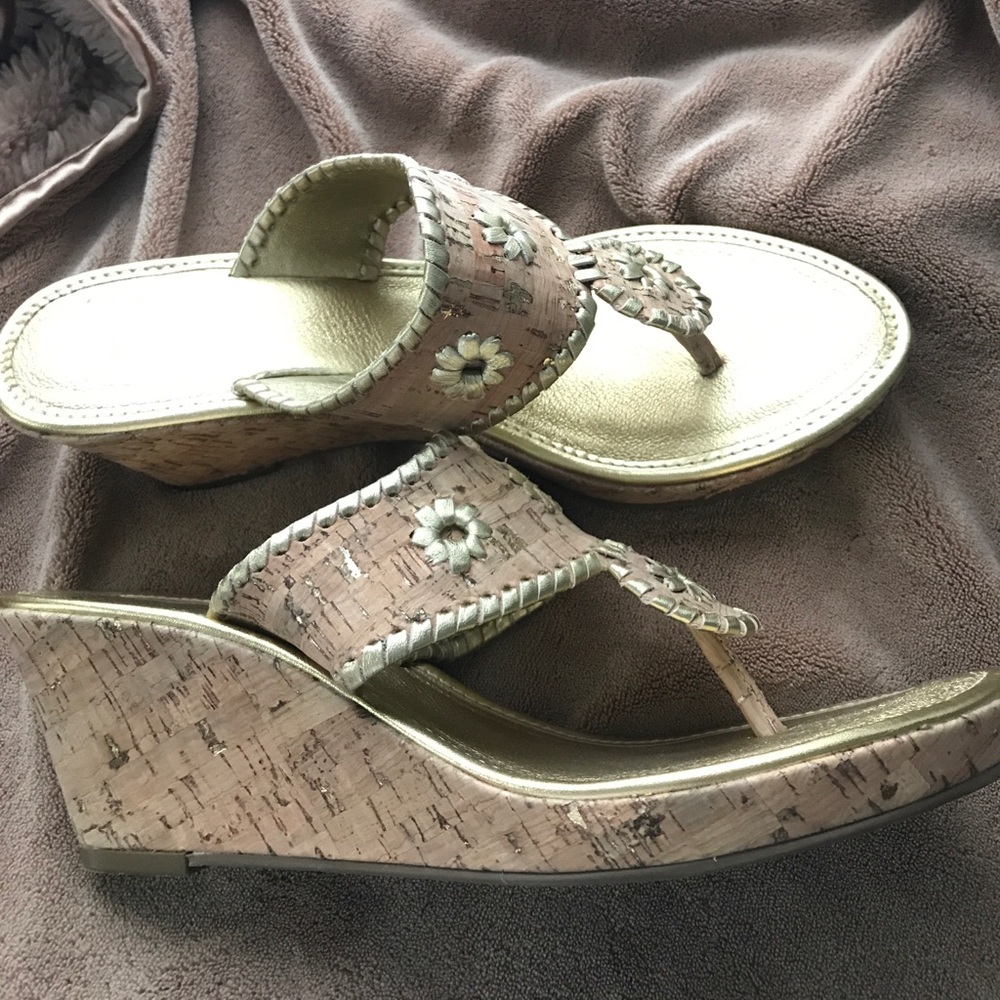 Jack Rogers gold & cork wedges sandals resort!