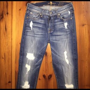 7 for all mankind "ankle skinny" distressed jeans