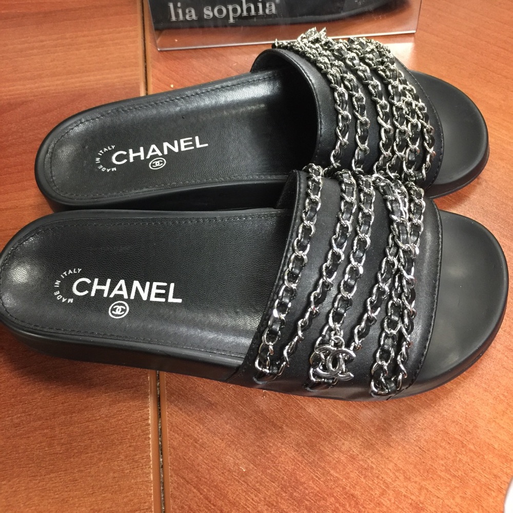 Black Chanel slides/sandal