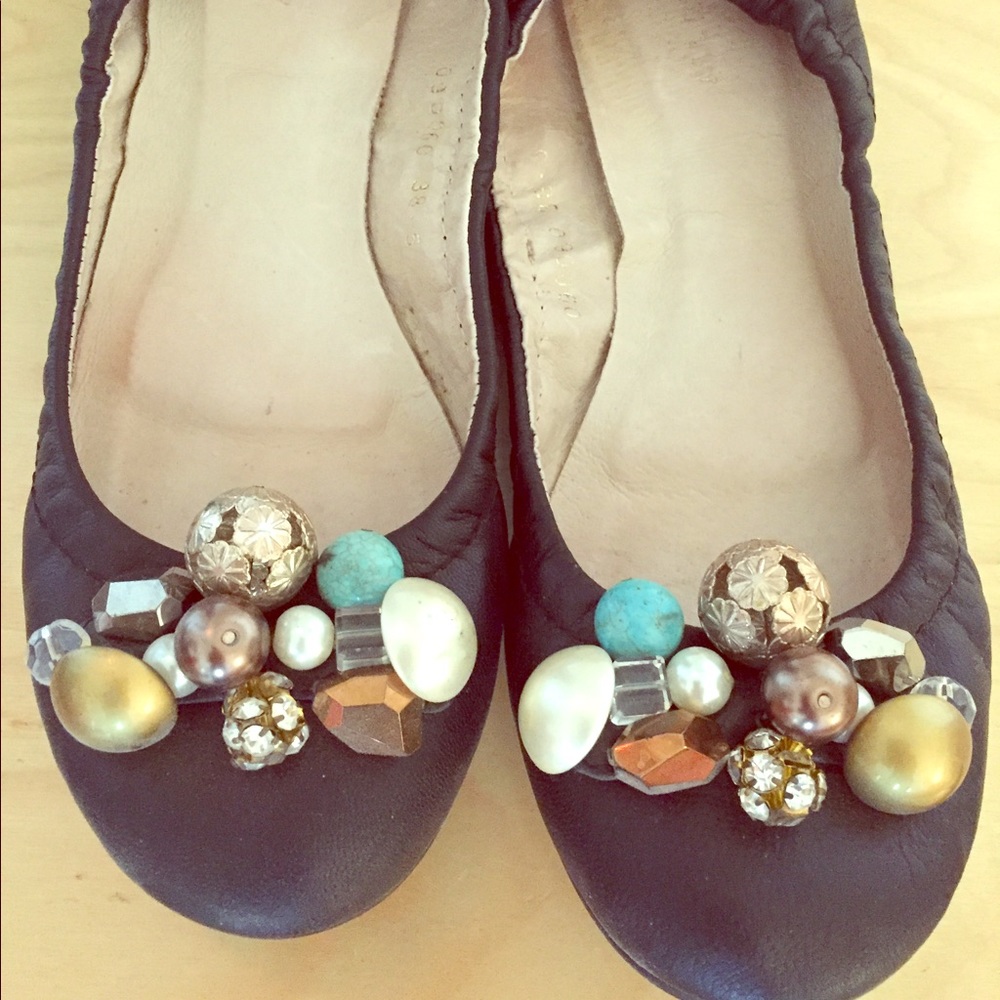 Black Ballerina Flats w/ Jewel Embellishment