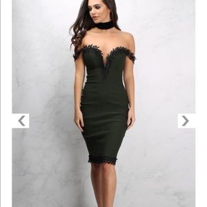 Green n black crochet trim Bardot midi dress💚💚💚