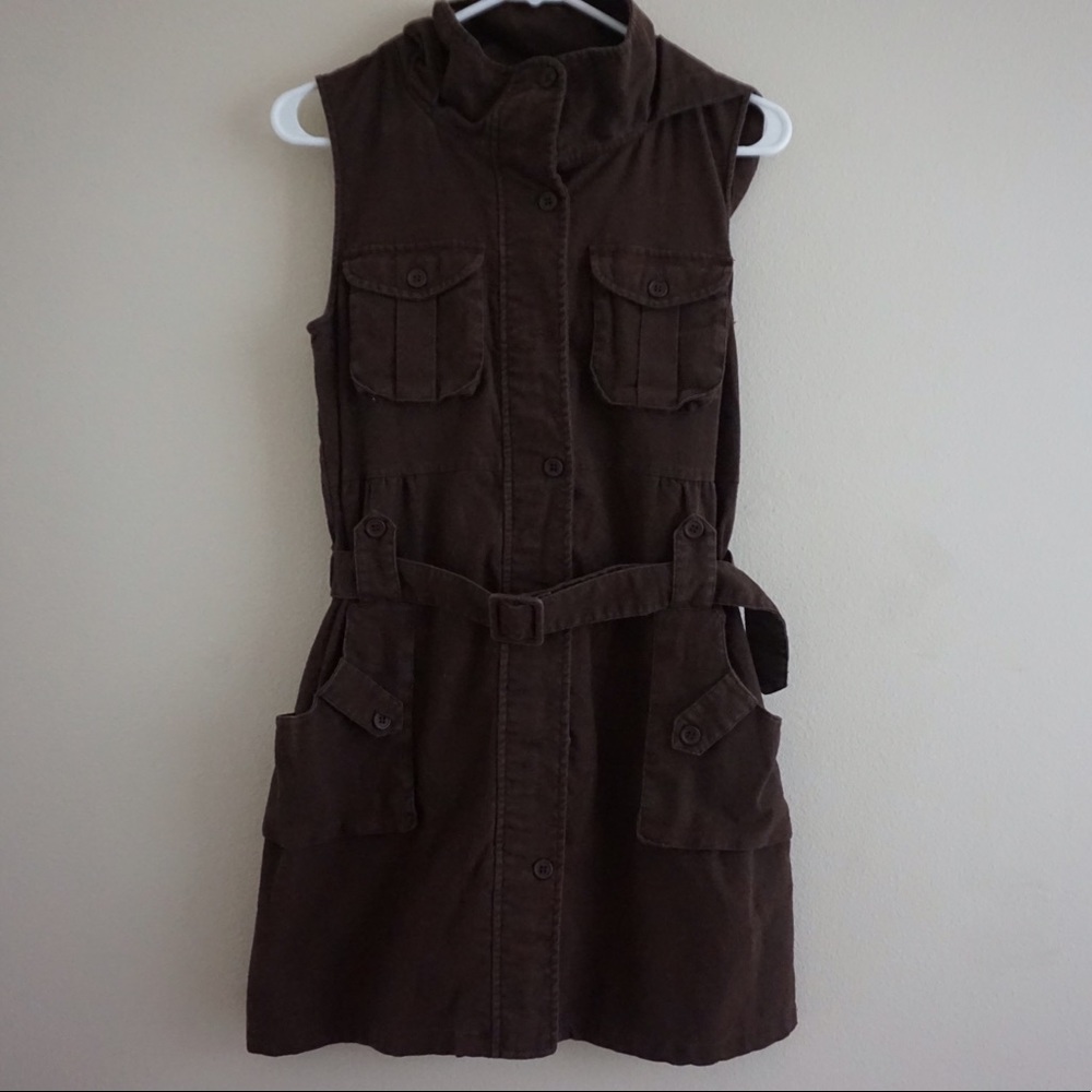 Brown hooded skirt jumpsuit
