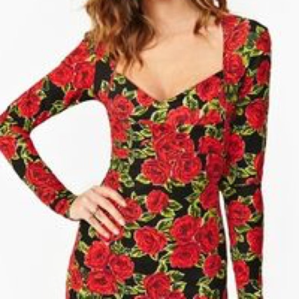 Minkpink Roses Dress Bodycon Long Sleeve