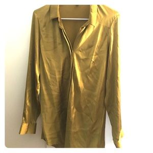 Silk, olive colored Eileen Fisher blouse