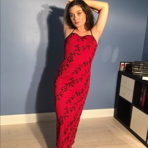 Red and black maxi slip dress