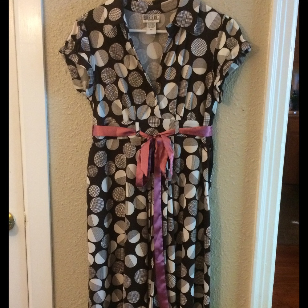 Cute brown and cream polka dot dress with pink bow