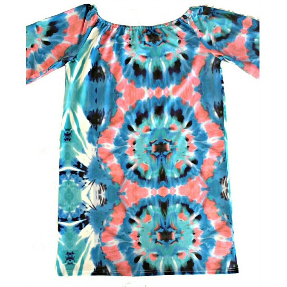 Cold Shoulder Tie Dye Boho Mini Dress Swim Coverup - Picture 3 of 3