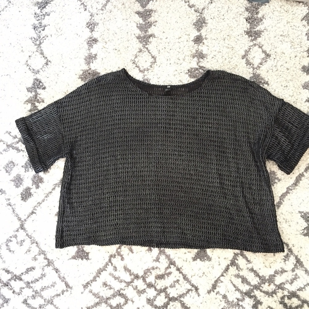 Boxy black metallic H&M semi sheer sweater top