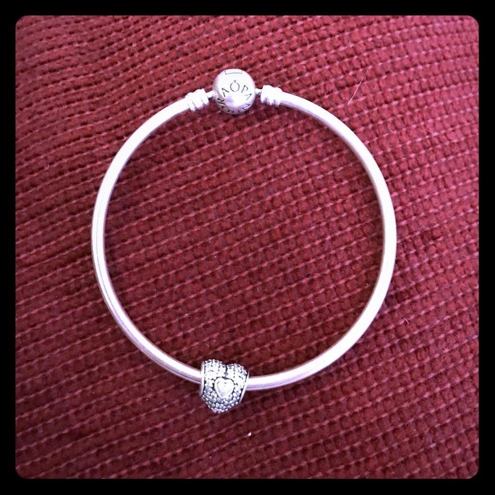 Pandora sterling silver bangle with charm