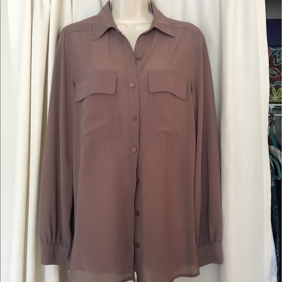 Taupe Button Down Blouse - Picture 1 of 3