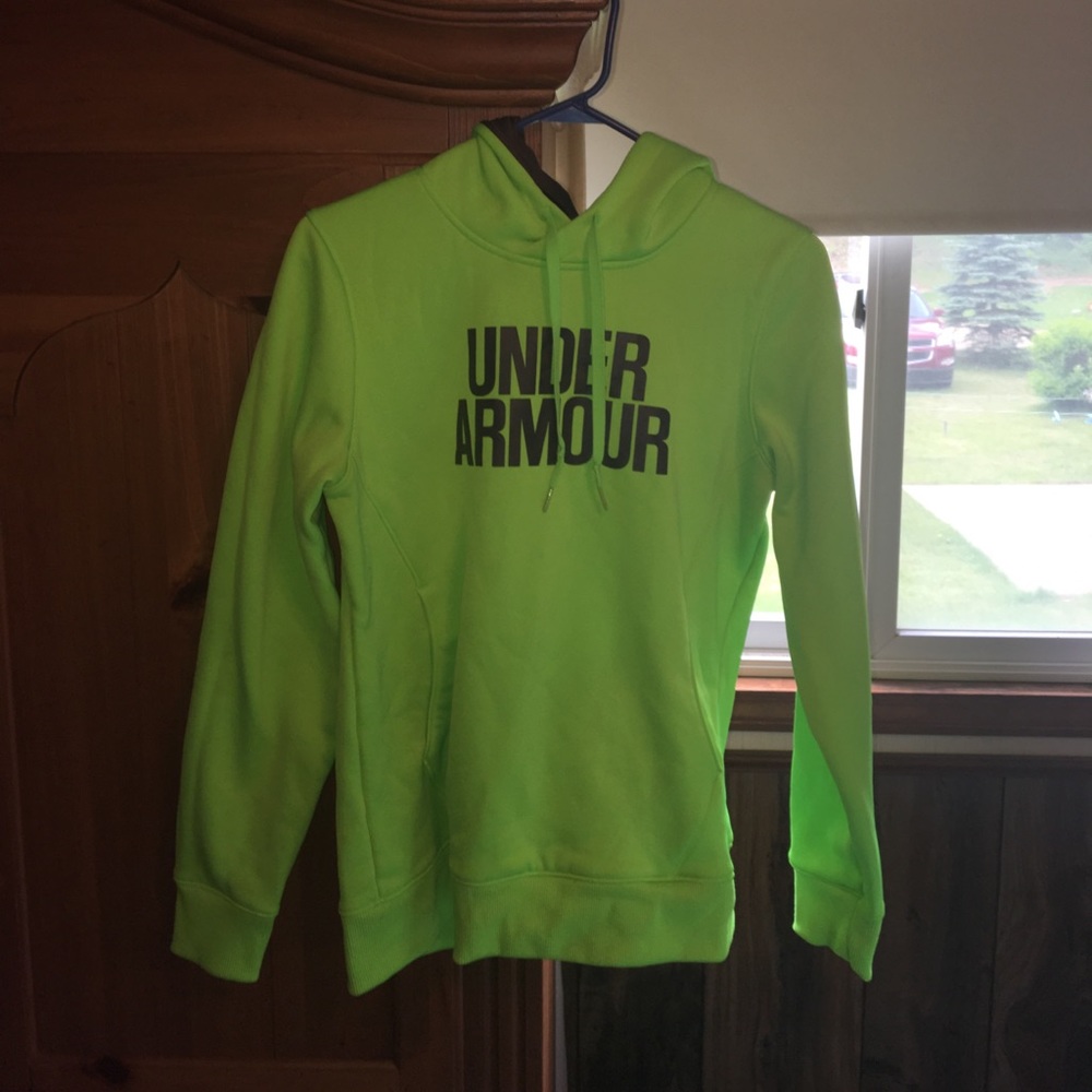 Lime green under armour hooded sweat shirt