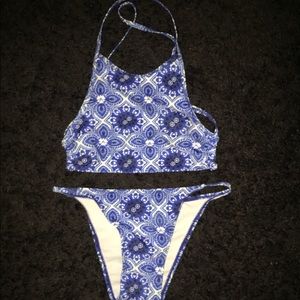 White and Blue Halter Bikini