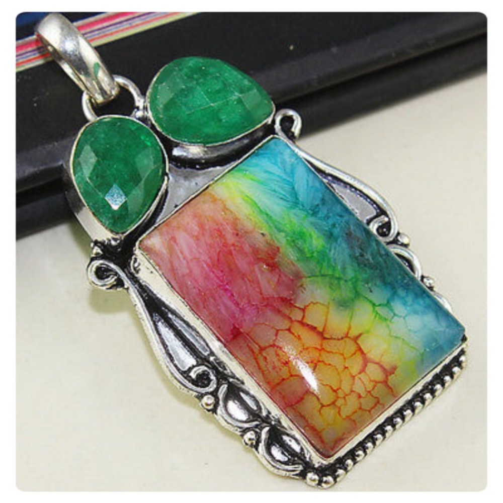 Colorful Agate & Emerald Pendant