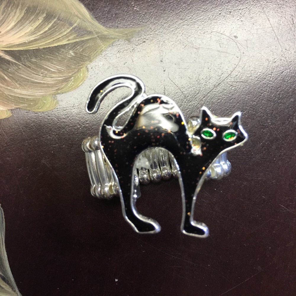 One Size Stretch Black Cat Ring