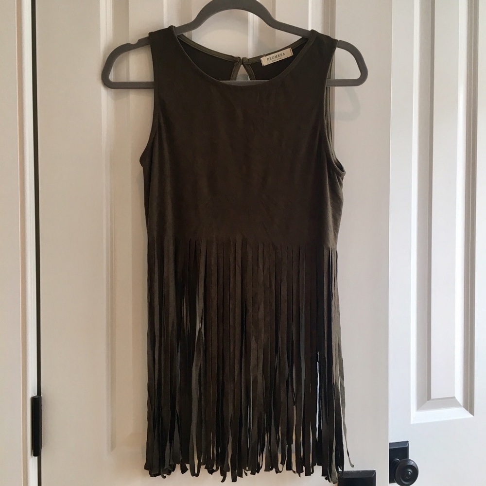 Olive Green Suede Fringe Blouse Tank