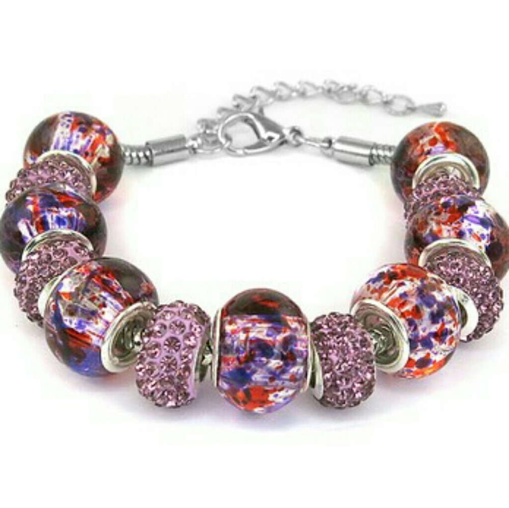 Murano Style Glass Charm Bracelet
