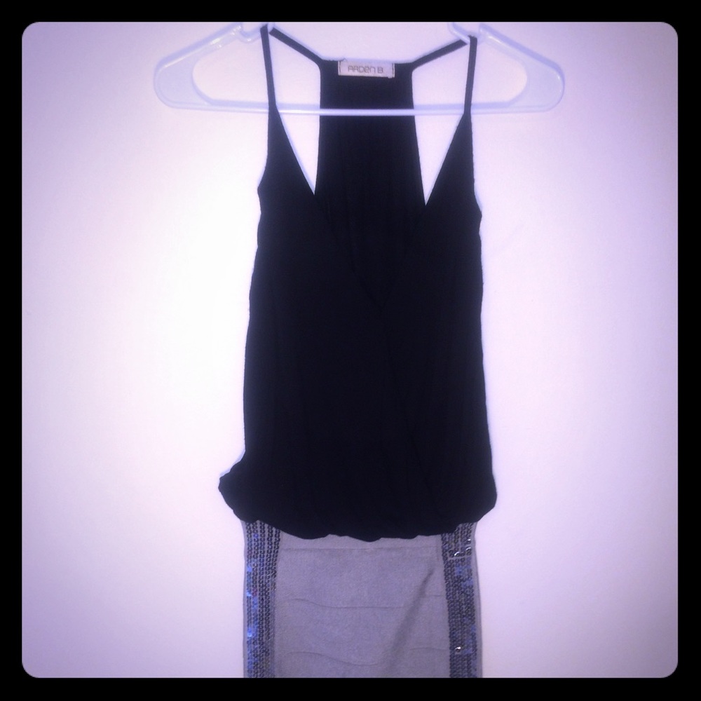 Arden B black top with plunging neckline