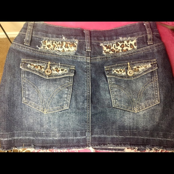 Denim Mini Skirt With Animal Print Patches - Picture 2 of 4