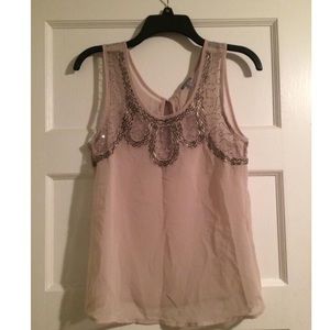 RARE Beautiful Beaded Champagne Tank Top