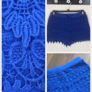 High Waist Cobalt Blue Crochet Shorts Size XS