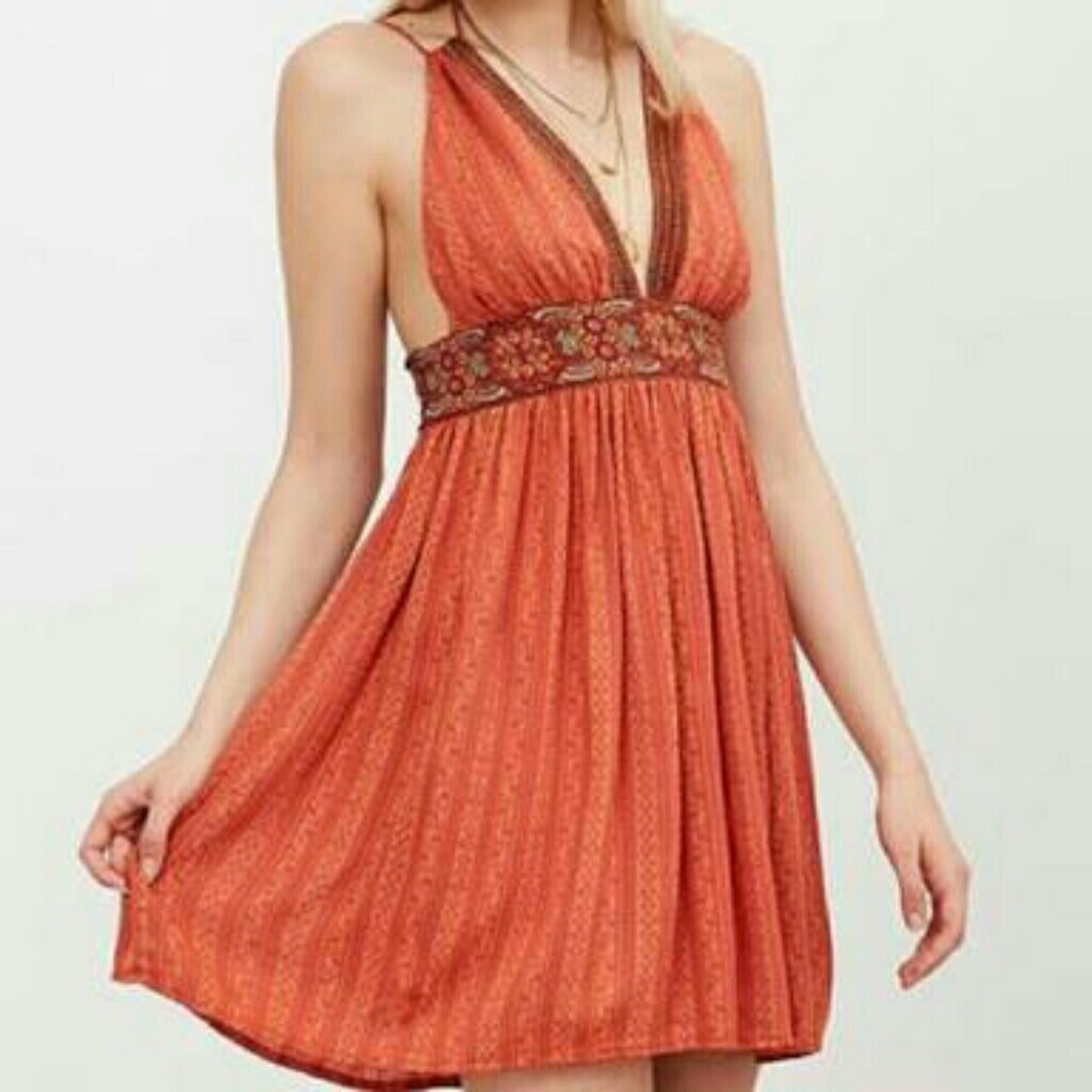 Hippie Inspired Orange Halter Dress