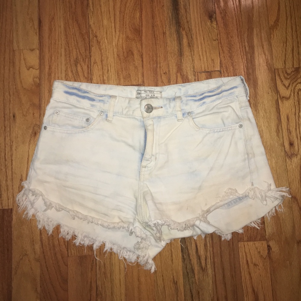 Free People Distressed Light Wash Denim Shorts