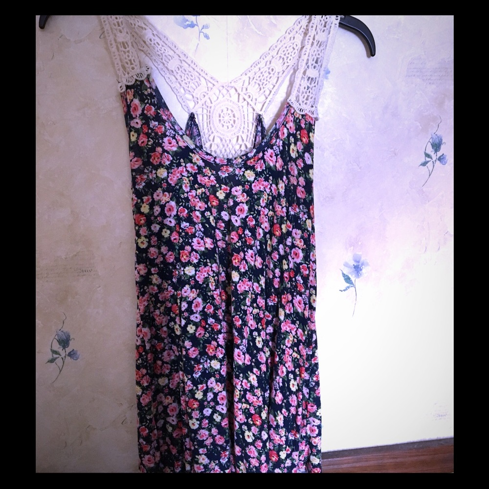 Floral Tank Top with Crochet Straps and Back