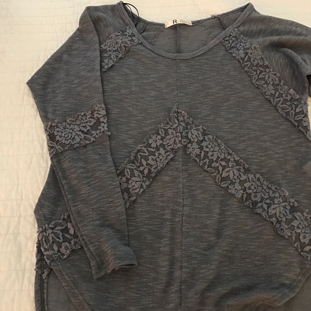 Gray long sleeve top w/ lace details