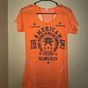 Orange cut out back American fighter shirt