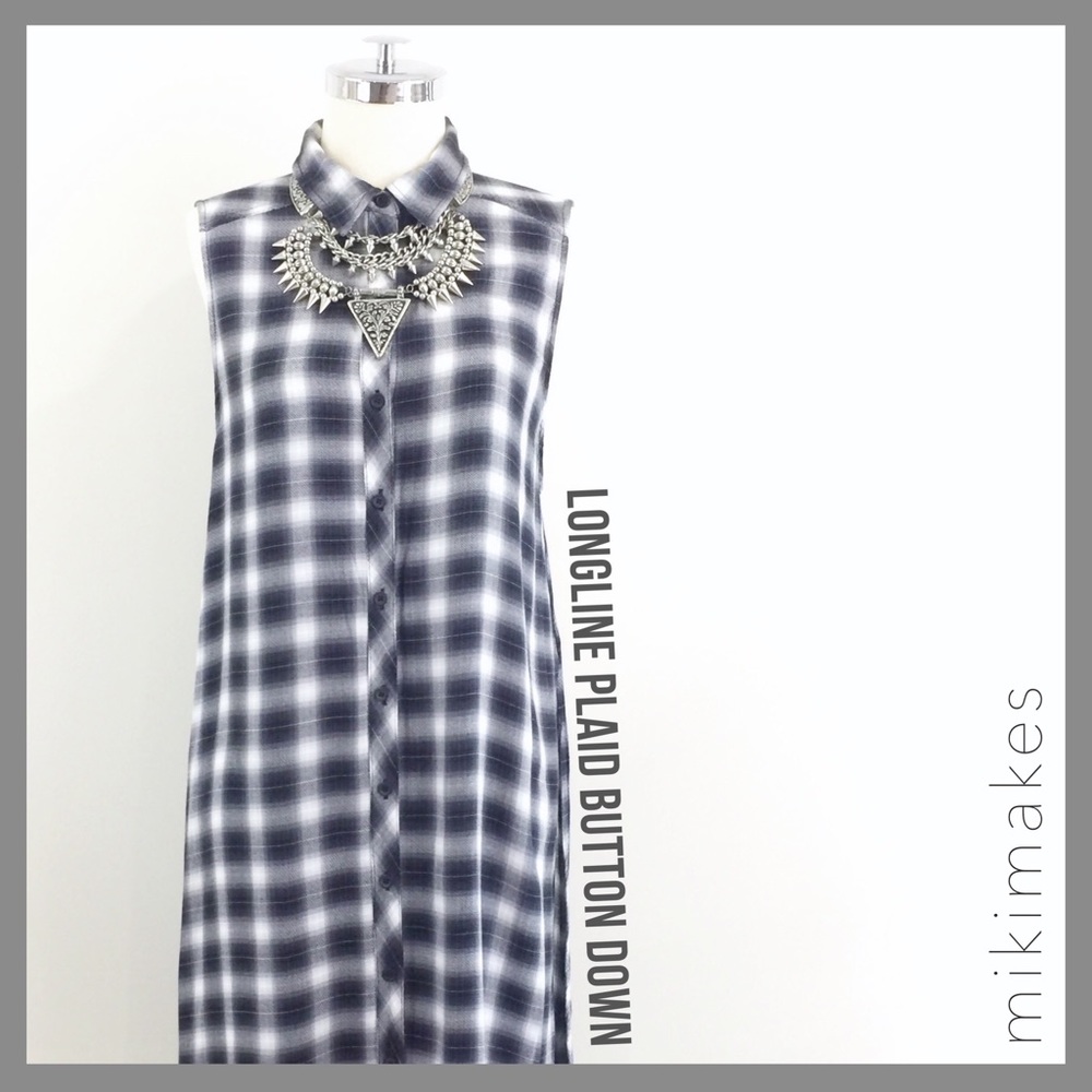 [ f21 ] grey plaid tunic long button down shirt