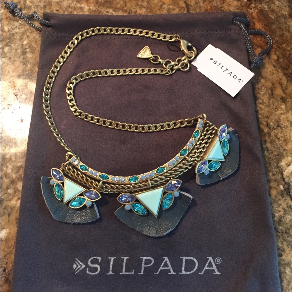 Silpada "Posy Fringe" Leather, Swarovski necklace