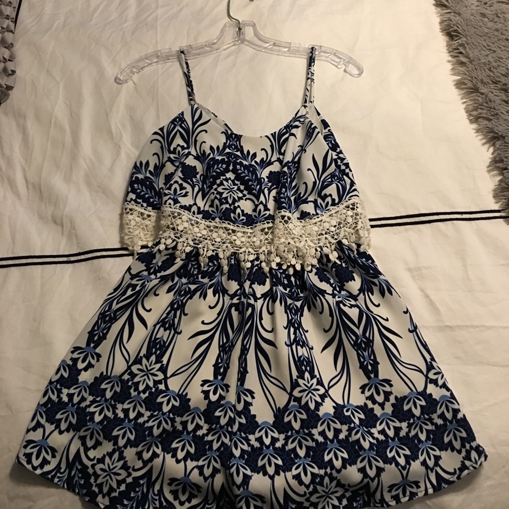 White and Blue Romper NWT