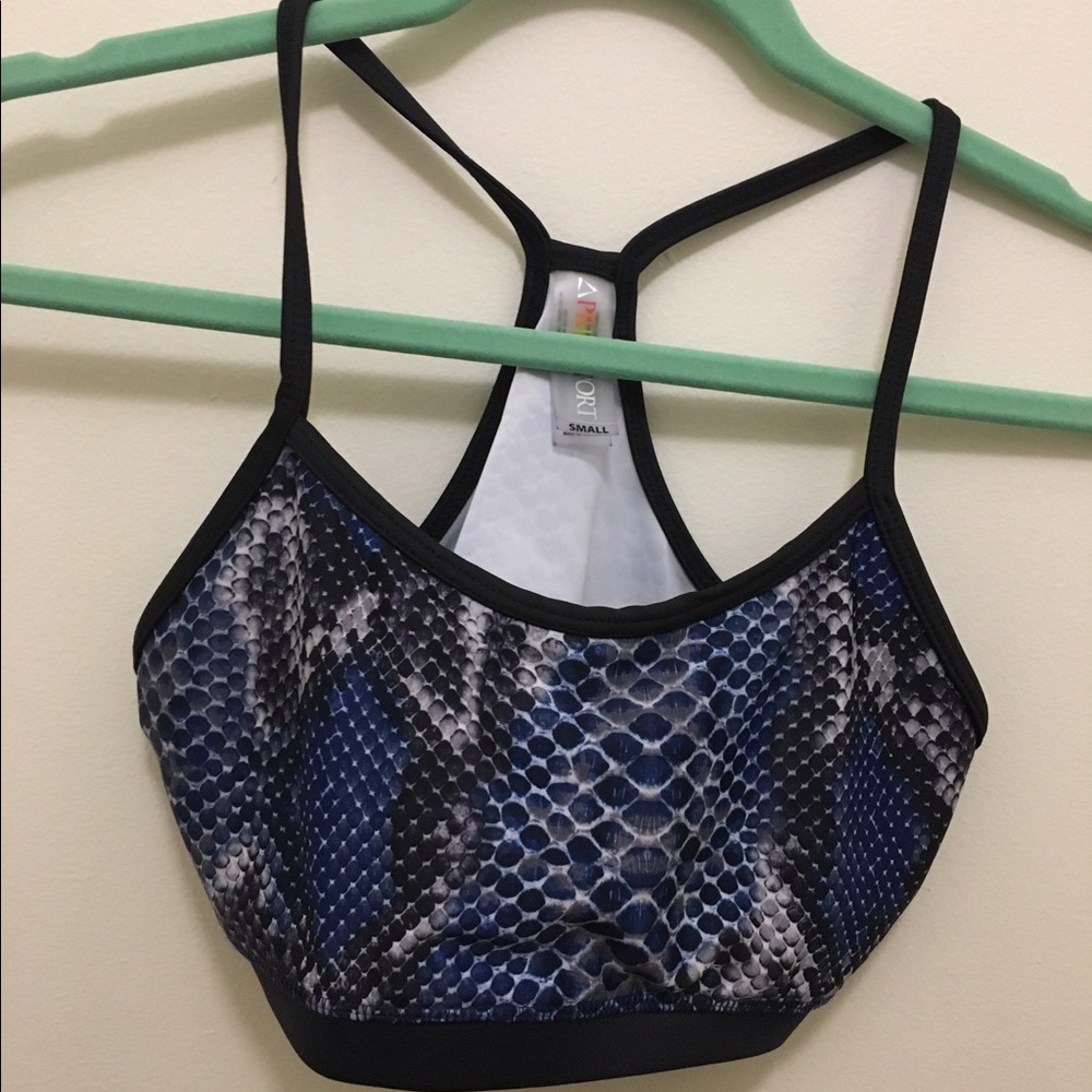 Blue snakeskin adjustable sports bra