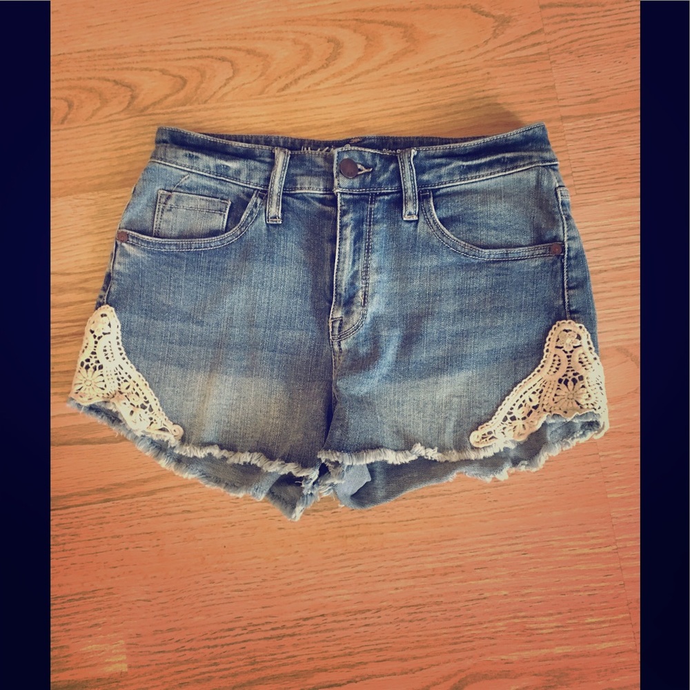 High Rise Jean Shorts with Crochet Sides