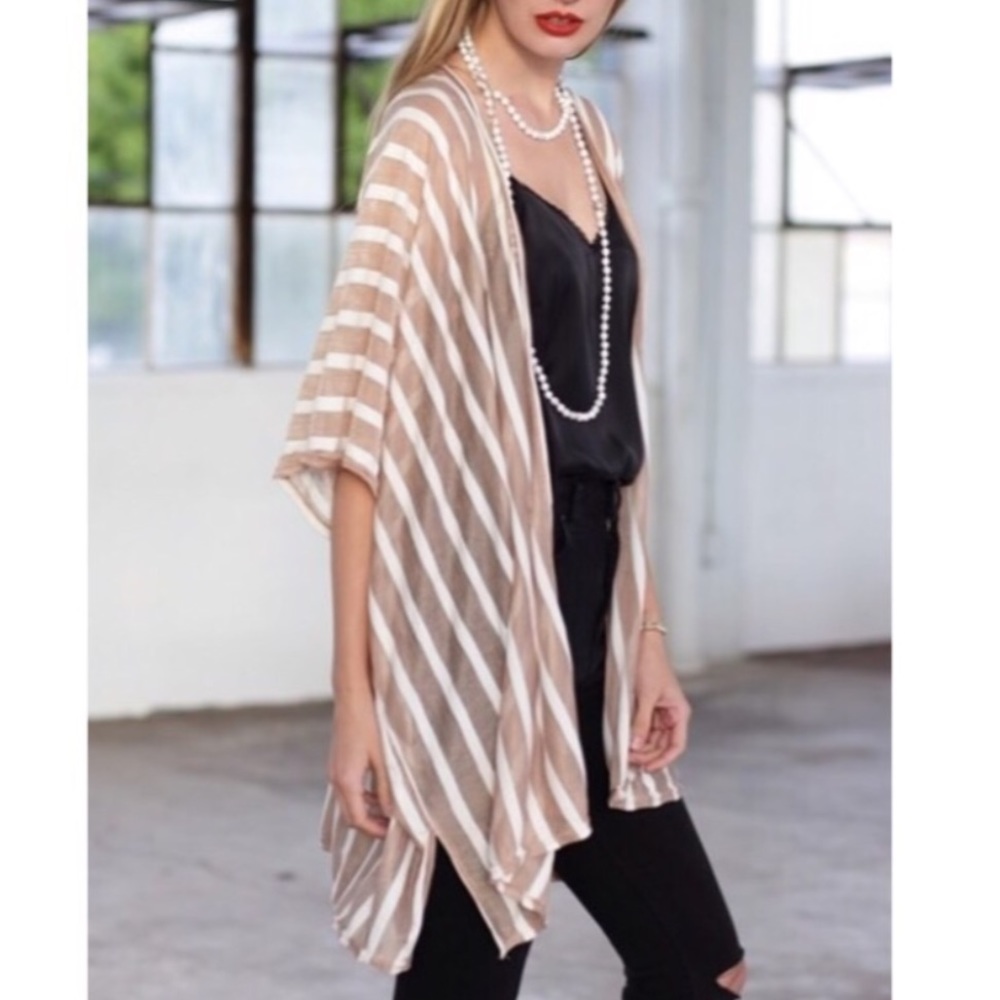 Khaki Stripe Kimono Vest