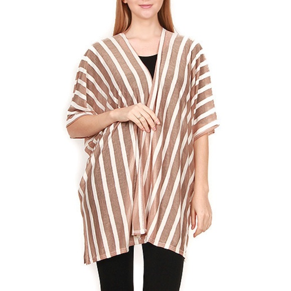 Khaki Stripe Kimono Vest - Picture 2 of 3