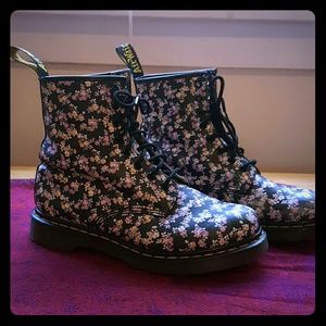 Purple and yellow floral print Doc Martens