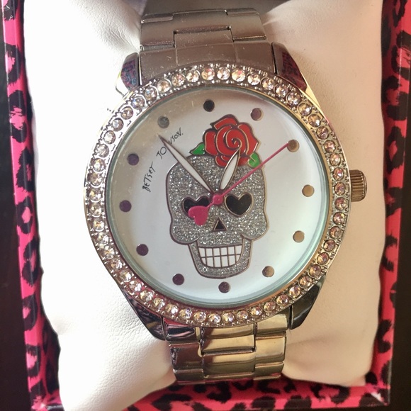 Betsey Johnson Accessories Betsey Johnson Silver Skull Sparkle Red