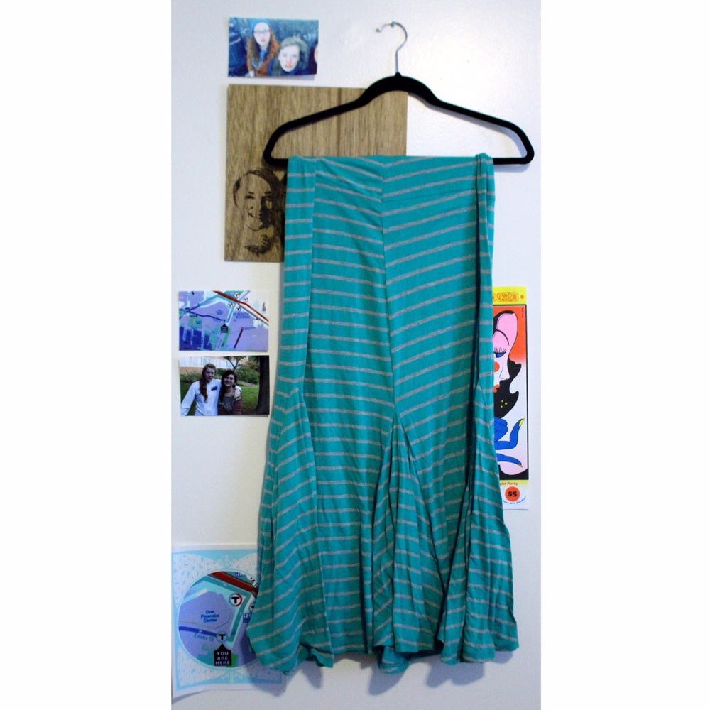 Teal Striped Midi Skirt