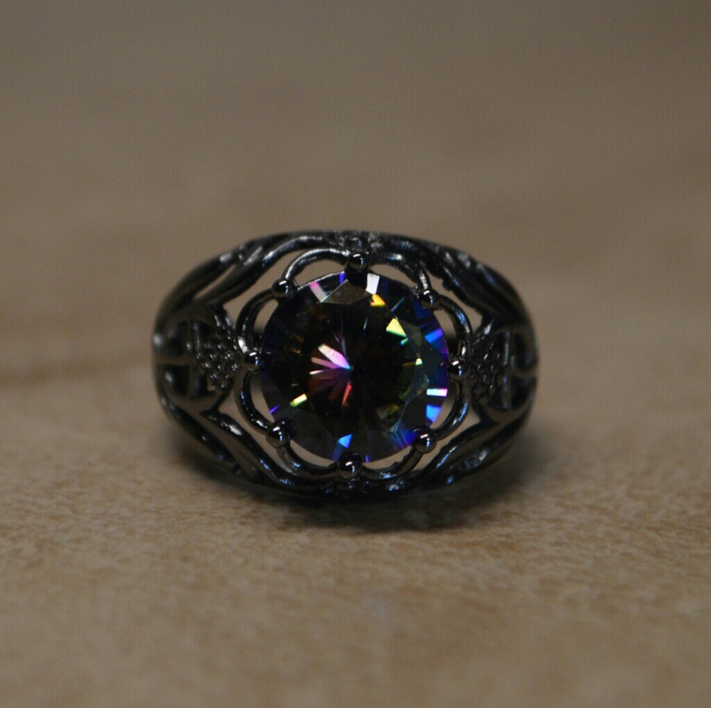 Brand New Stunning Black Fire Opal Ring - Picture 2 of 8