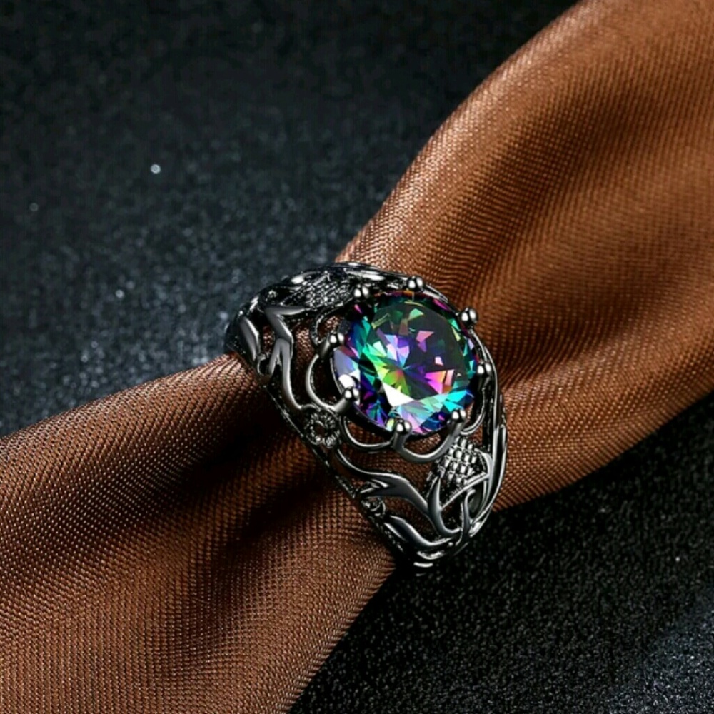 Brand New Stunning Black Fire Opal Ring - Picture 6 of 8